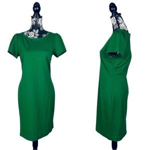 Ann Taylor petite green fitted puff sleeve ponte sheath dress size 6